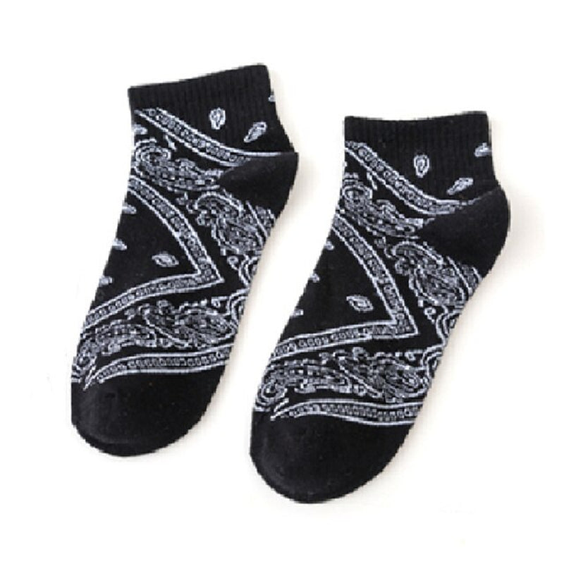 Black White Cotton Funny Flower Socks Bandanna Paisley West Coast Black Hiphop Pop Top Street Skate Fashion Skateboard Youth