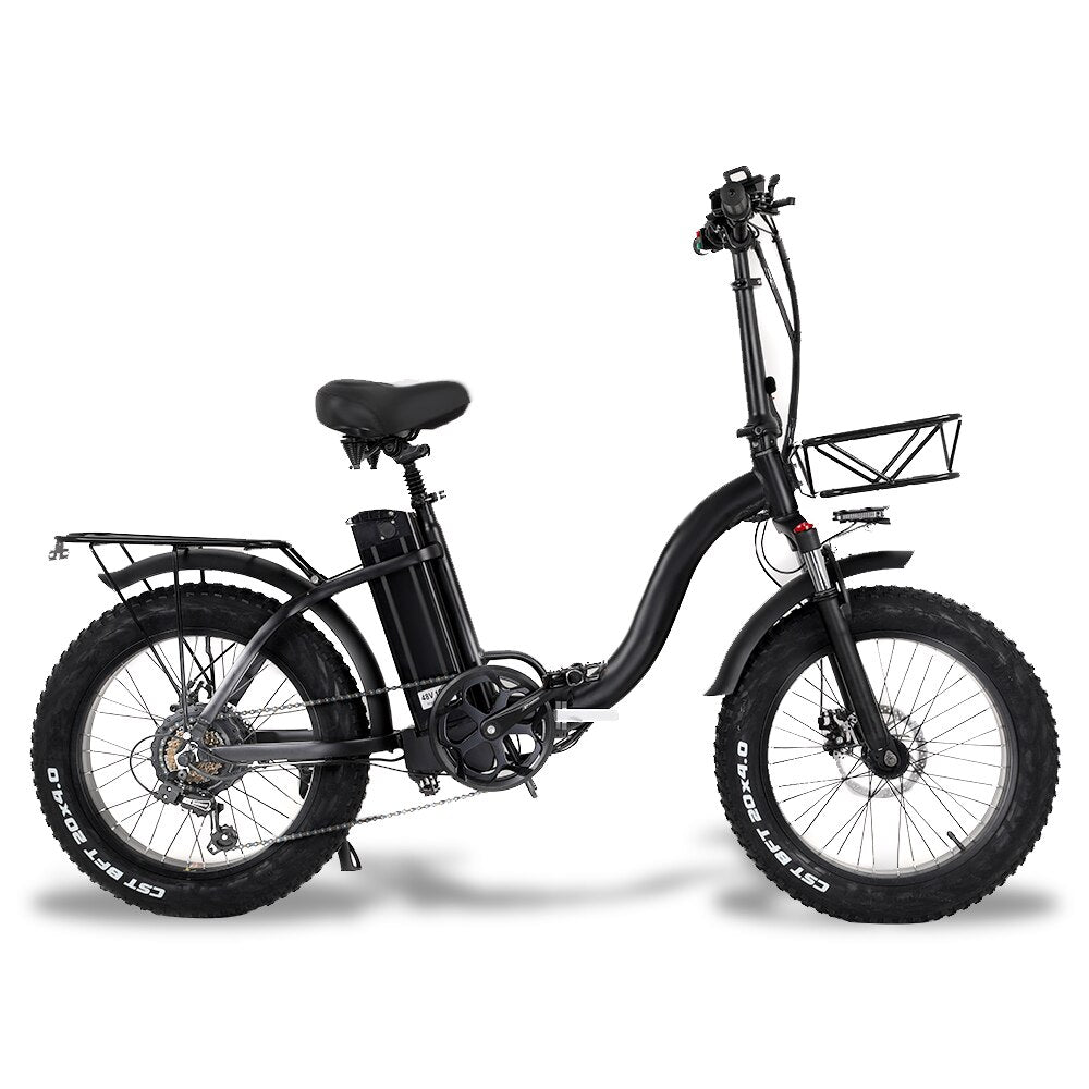 Y20 Folding E-Bike Snow Bike, 750W Motor, 48V 15A/17A Battery, 20 Inch Mountain Bike Fat Bike, Pedal Assist Bike with Basket