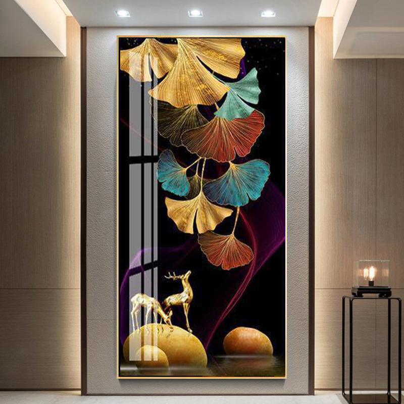 Golden Abstract Banana Leaf 5D Crystal Porcelain Painting