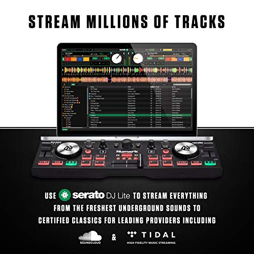 Numark DJ2GO2 Touch – Compact 2 Deck USB DJ Controller For Serato DJ with a Mixer / Crossfader, Audio Interface and Touch Capacitive Jog Wheels