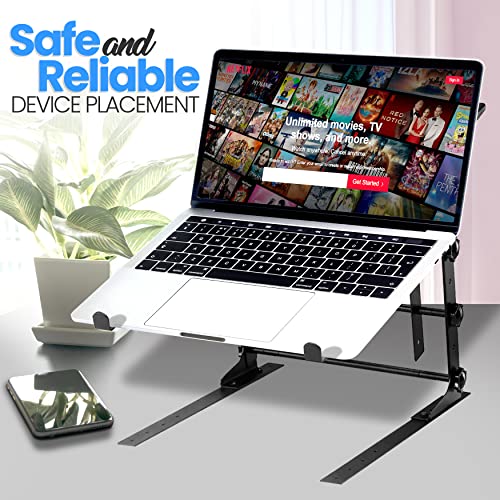 Pyle Portable Dual Laptop Stand - Universal Standing Table with Adjustable Height, Ergonomic Design & Anti-Slip Prongs for DJ Mixer, Sound Equipment, Workstation, Gaming & Home Use - PLPTS38