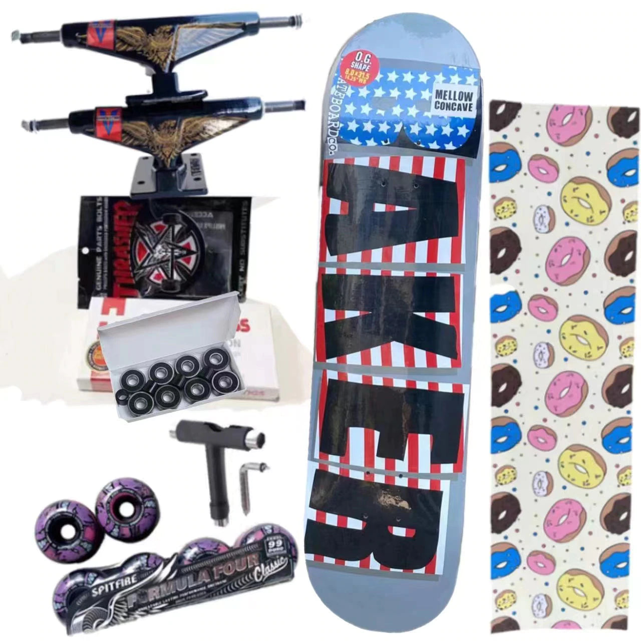 Whole Kit 8Inch Skateboard Santa Cruz Decks Spitfire Skateboard Wheelsthunder Trucks 139 Grizzly Grip Tapes