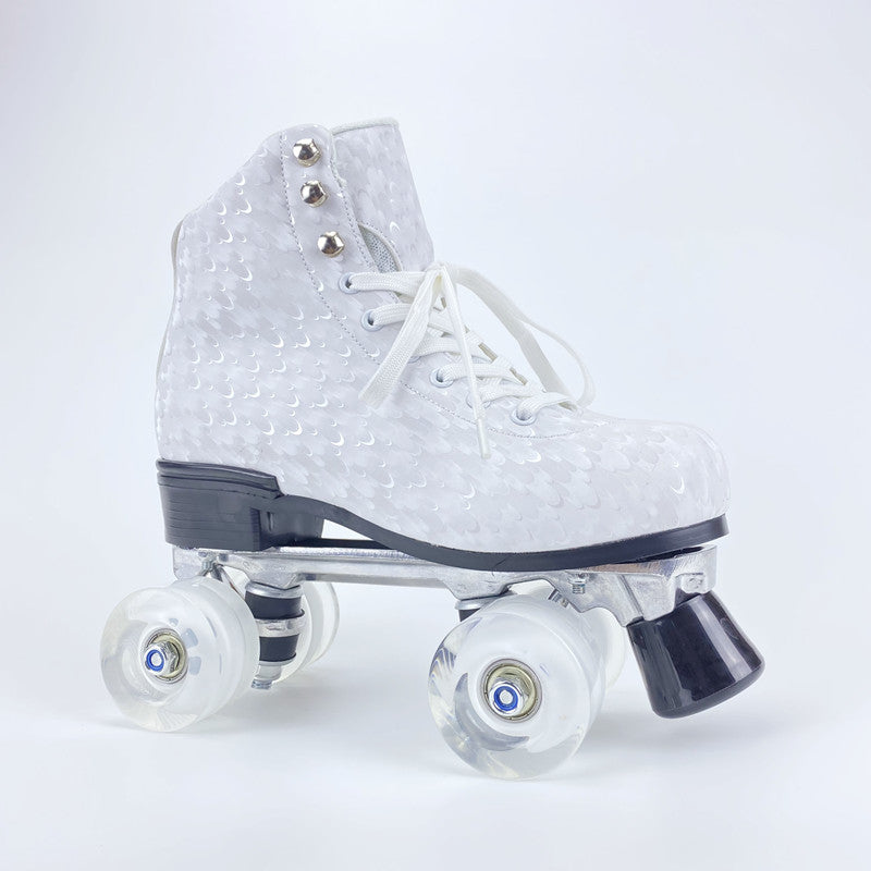 Woman Flashing Roller Quad Skate Roller Skates