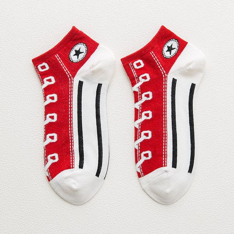 Trend Women Socks Street Skate Shoes Pattern Short Sock for Girls Summer Breathable Fashion Shoelace Ankle Socks Neutral Couple