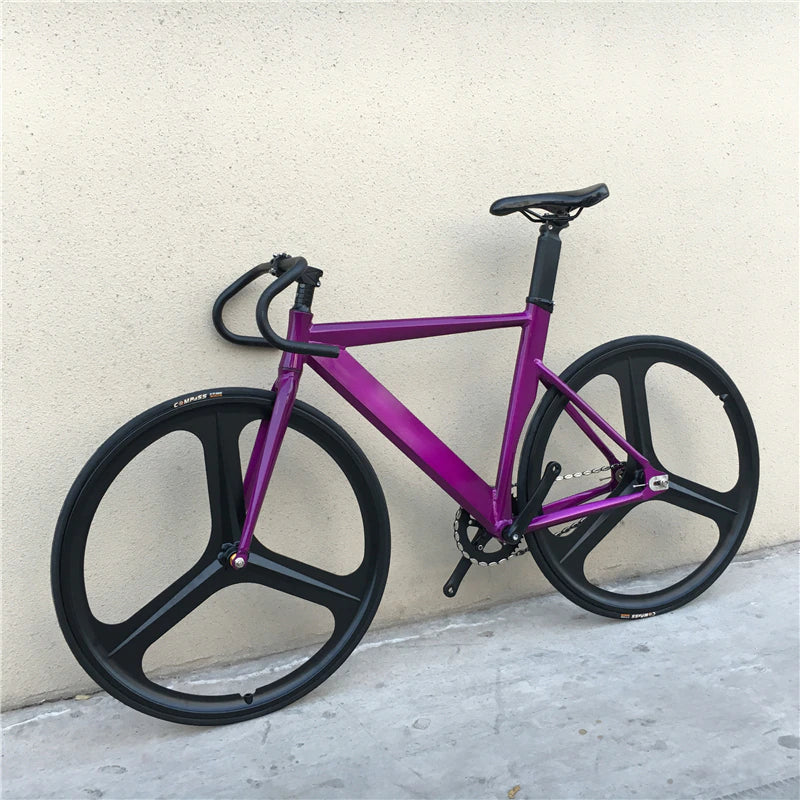 Fixed Gear Bike 700C Muscular Aluminum Alloy Frame 48Cm 52Cm 56Cm Track Fixie Bicycle with Double 3 Spokes Wheel and V Brakes