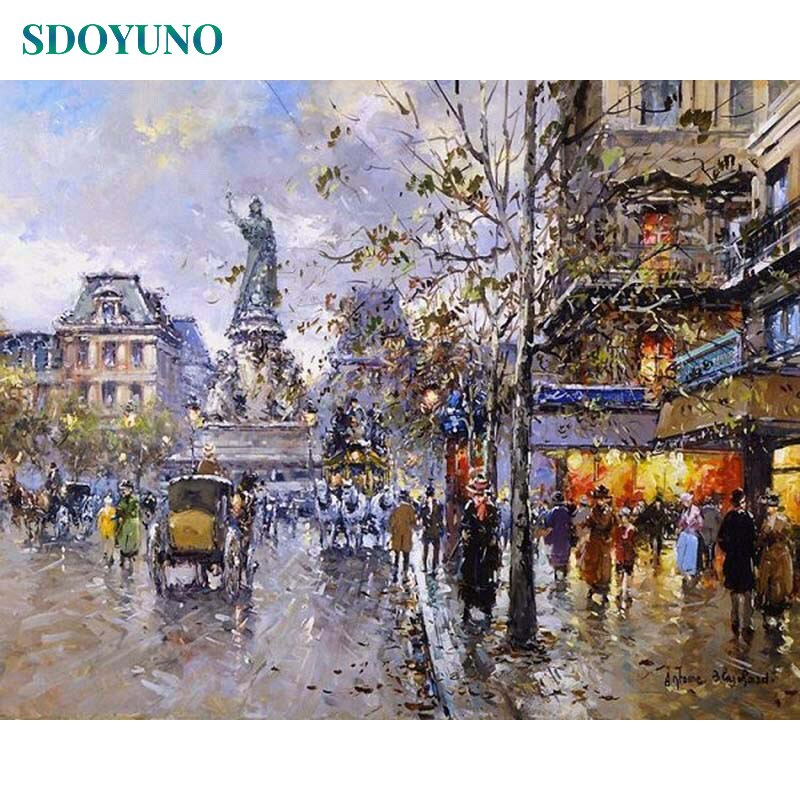 SDOYUNO pictures by numbers Landscape on canvas acrylic Painting By Numbers DIY 60x75cm Frame Digital Painting Draw Number