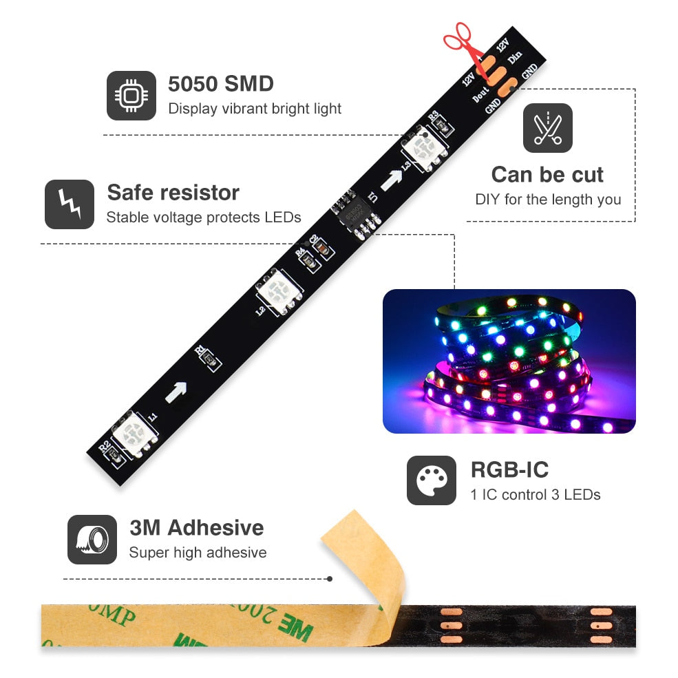 Bluetooth WS2811 Addressable RGB Strip Led Lights