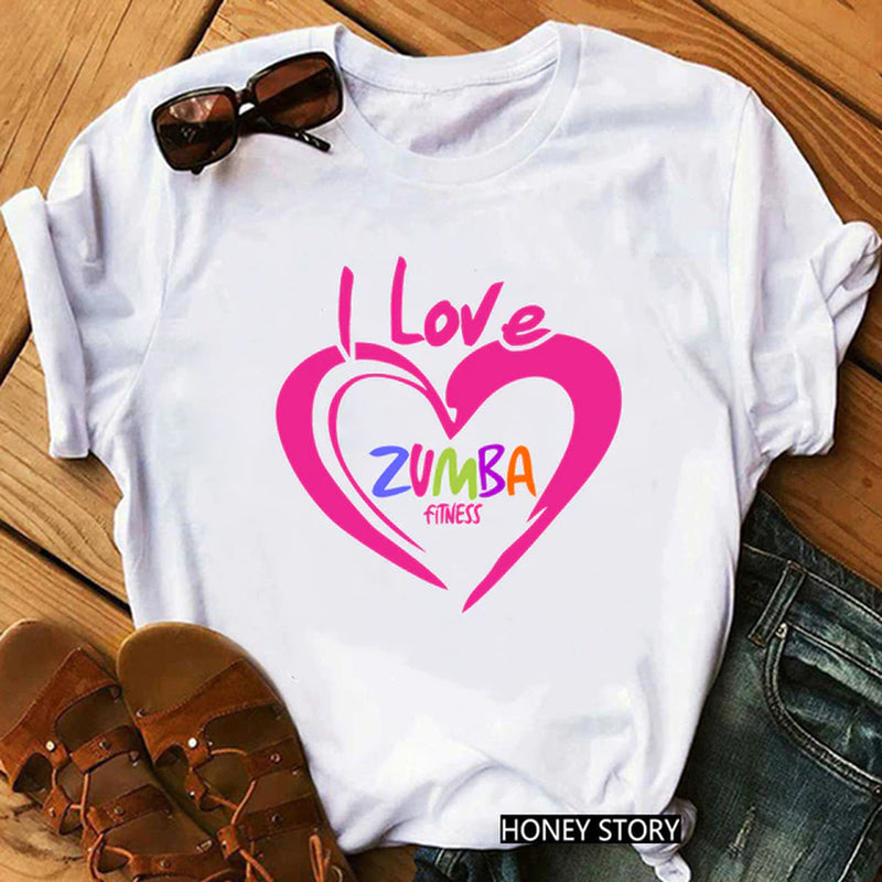 Summer Fashion Zumba Black Tshirt Women'S Clothing Fitness Dance Graphic Tees Shirt Femme Lover Sport Gymnastics T-Shirt Female