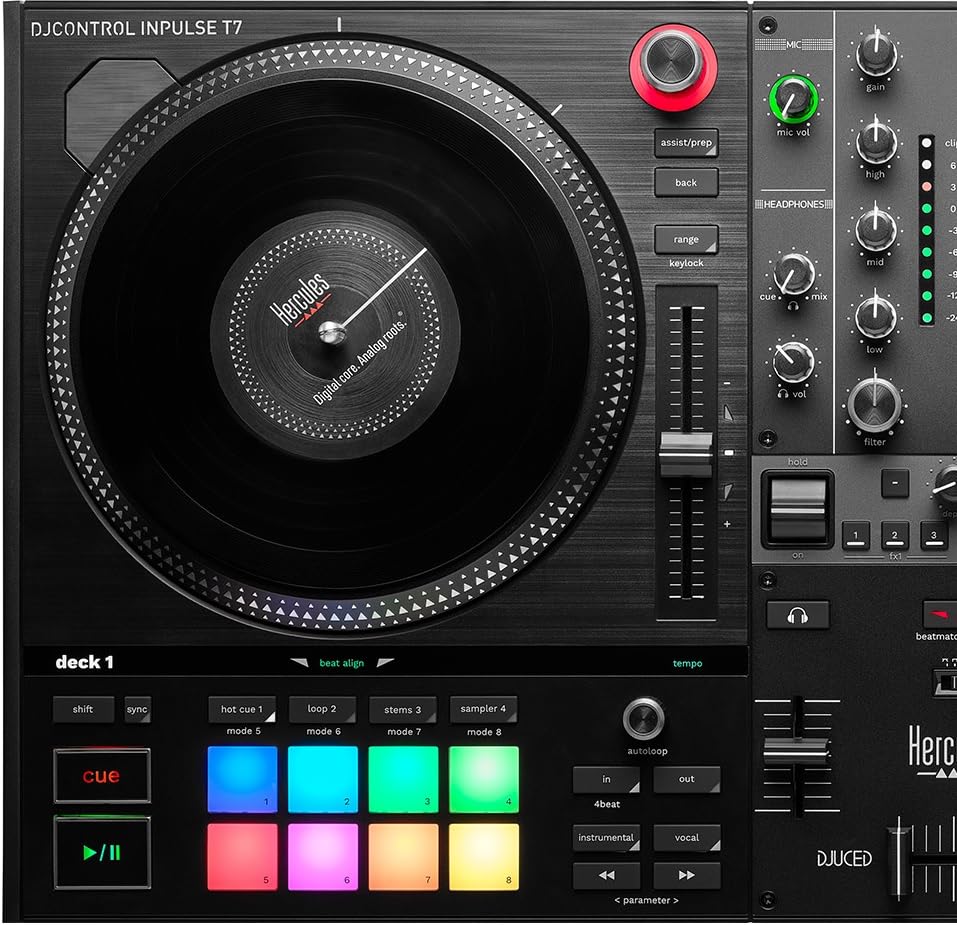 Hercules DJControl Inpulse T7 2-Deck Motorized DJ Controller with Serato Lite and DJuced and similar feel to vinyl turntables