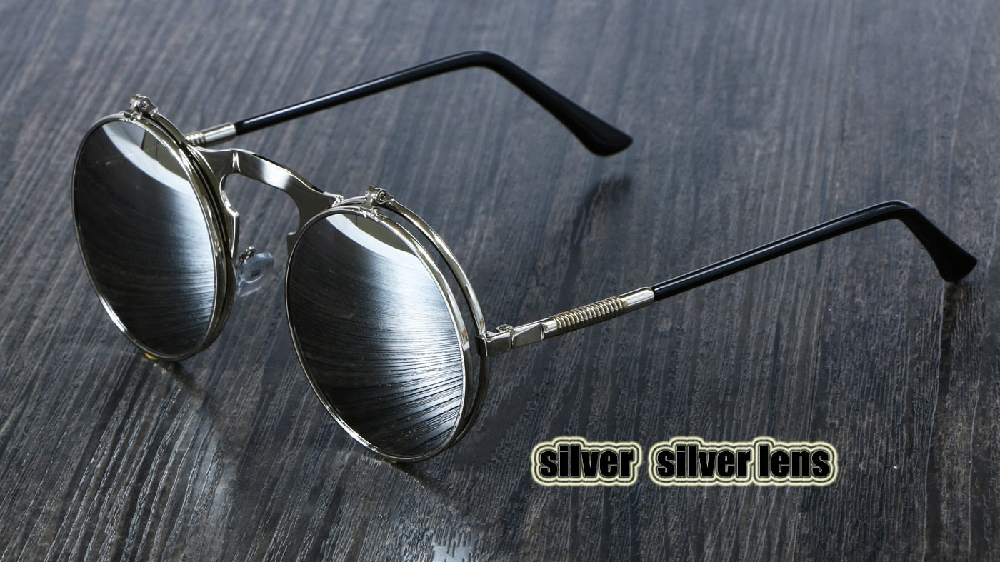 Retro Flip Circular Double Metal Sun Glasses