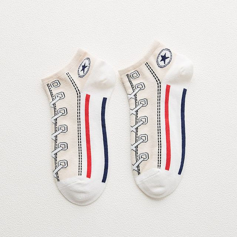 Trend Women Socks Street Skate Shoes Pattern Short Sock for Girls Summer Breathable Fashion Shoelace Ankle Socks Neutral Couple