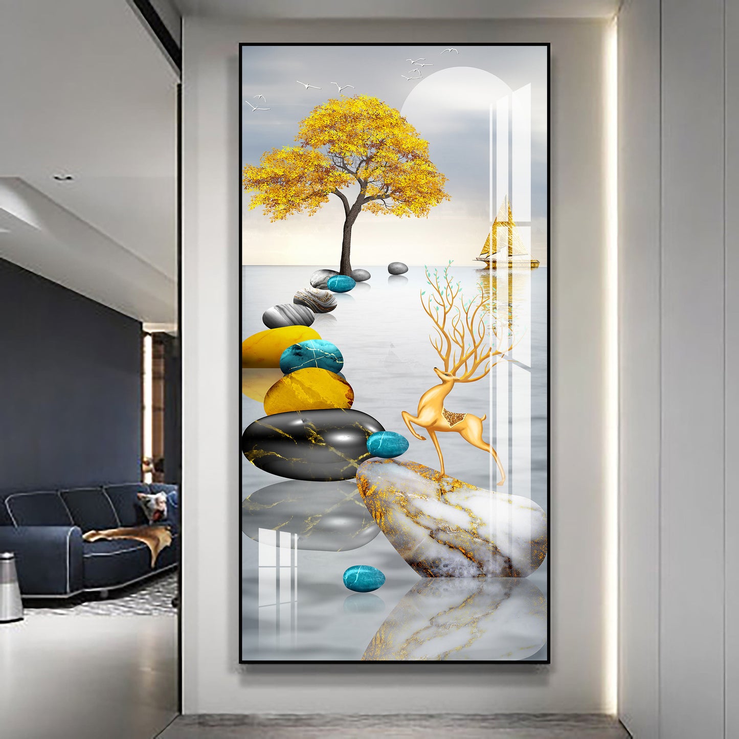 Luxurious Large Gold Aluminum Frame Painting
