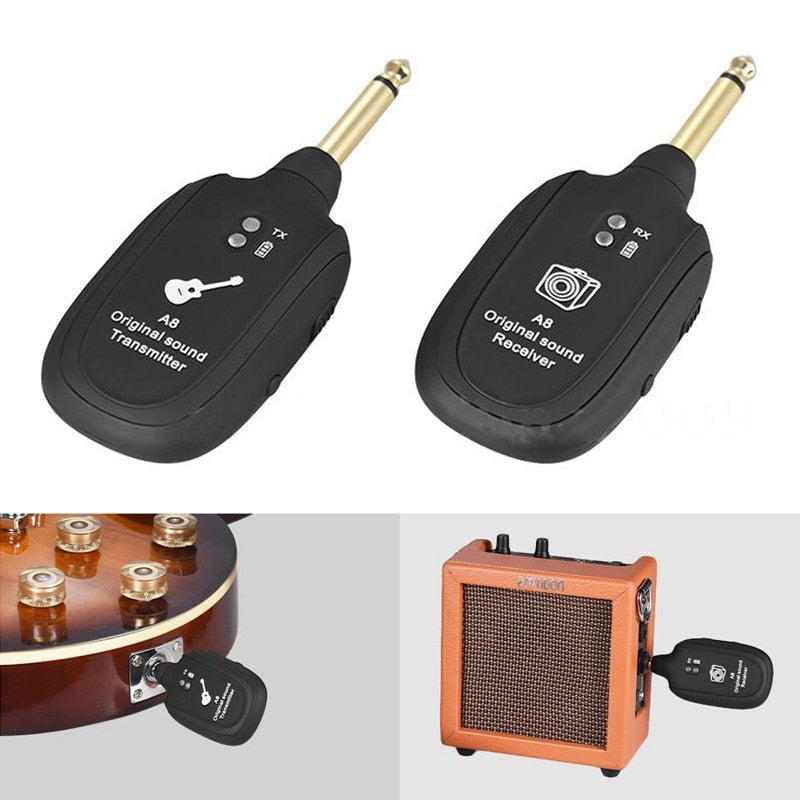 UHF Guitar Wireless System Transmitter Built-in Rechargeable Receiver