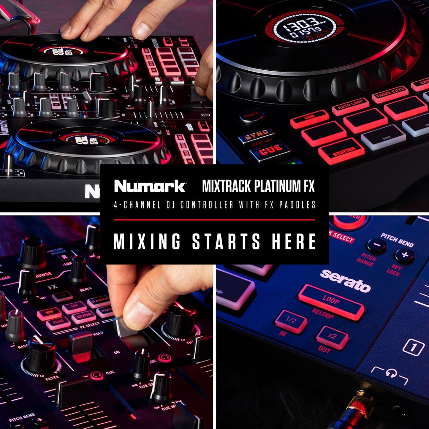 Numark Mixtrack Pro FX – 2 Deck DJ Controller For Serato DJ with DJ Mixer, Built-in Audio Interface, Capacitive Touch Jog Wheels and FX Paddles