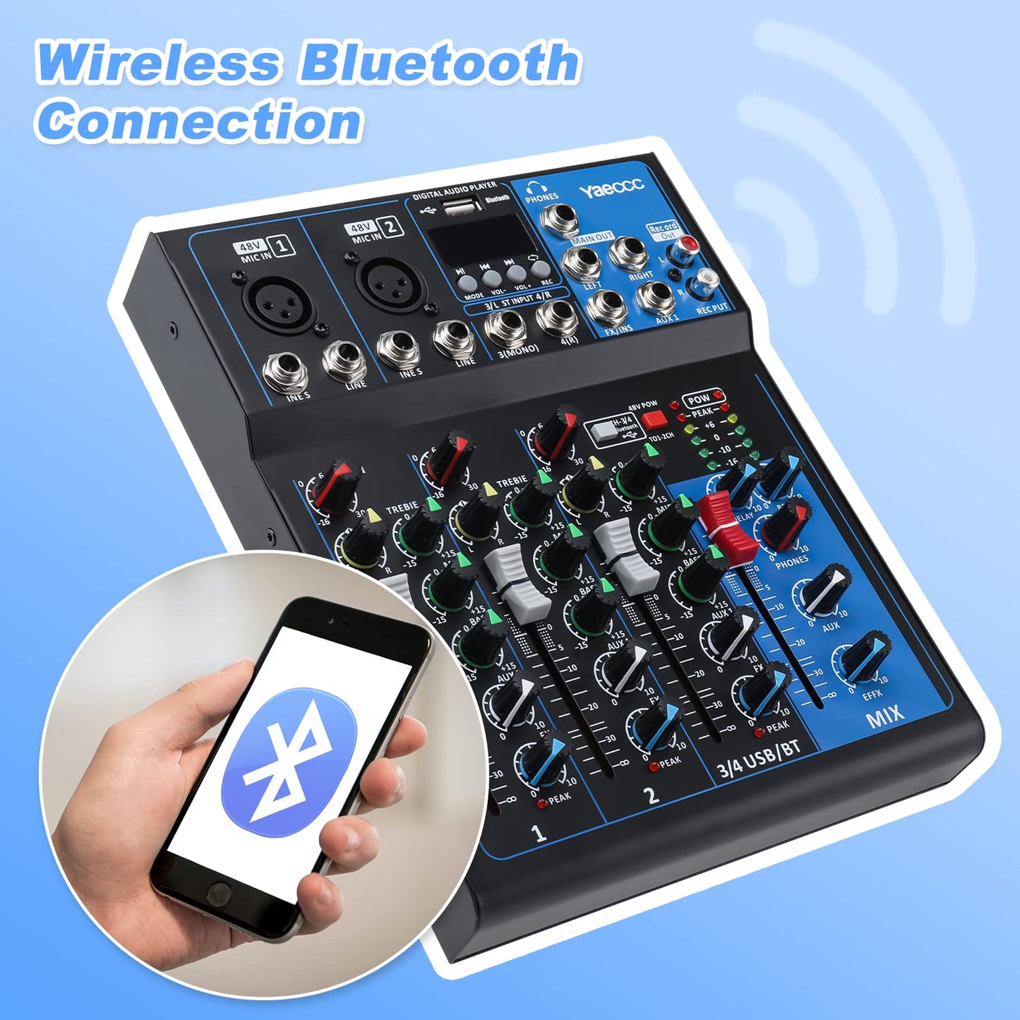 4 Channel Live Studio Stereo Audio Mixer Sound Mixing Mixer Console with USB Interface