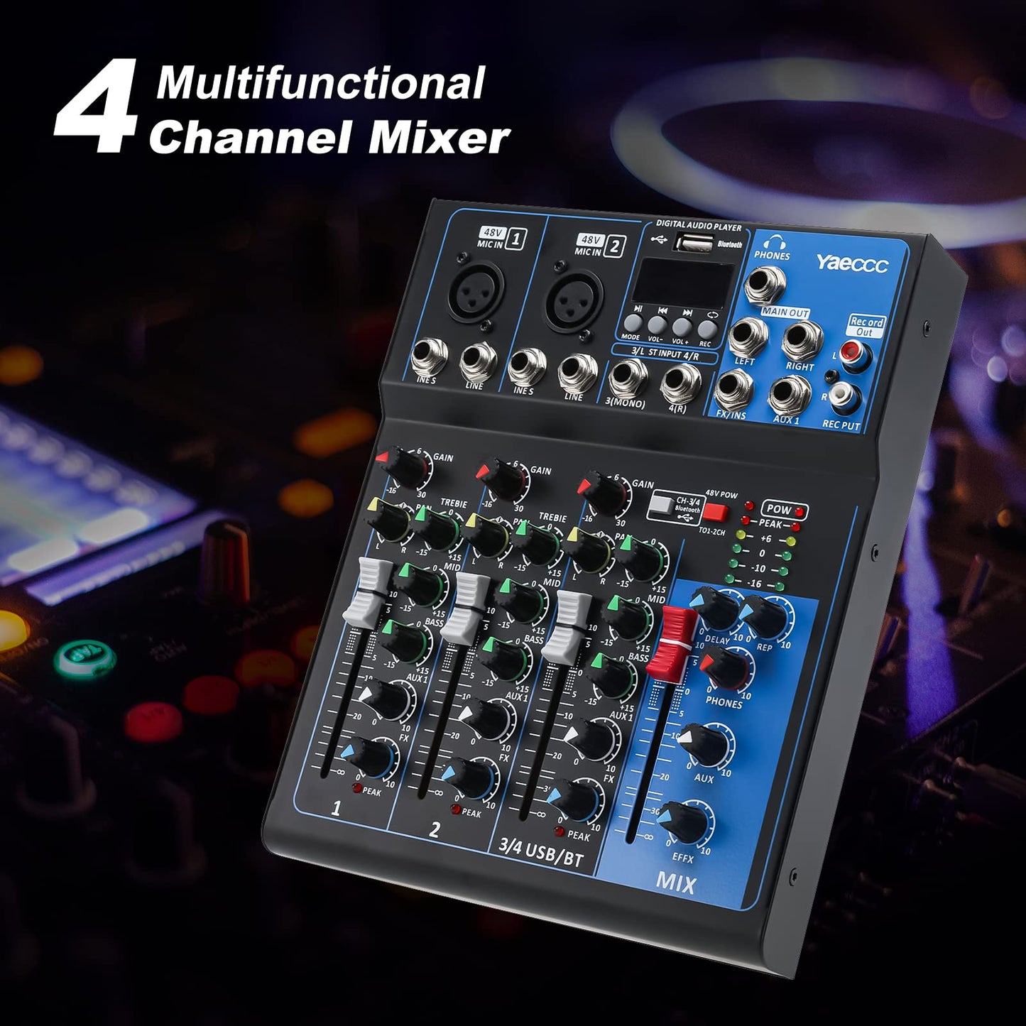 4 Channel Live Studio Stereo Audio Mixer Sound Mixing Mixer Console with USB Interface