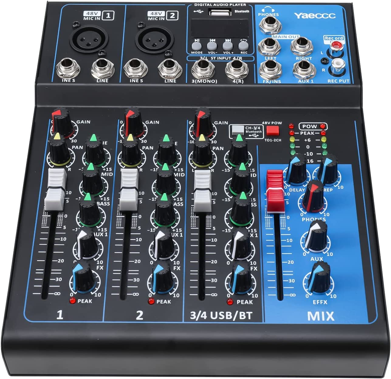 4 Channel Live Studio Stereo Audio Mixer Sound Mixing Mixer Console with USB Interface