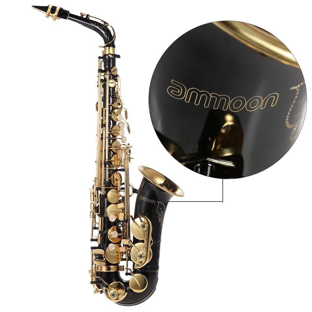 Ammoon Eb Alto Saxophone Brass Lacquered Gold E Flat Sax 82Z Key Type Woodwind Instrument High Quality in Stock with Accessories