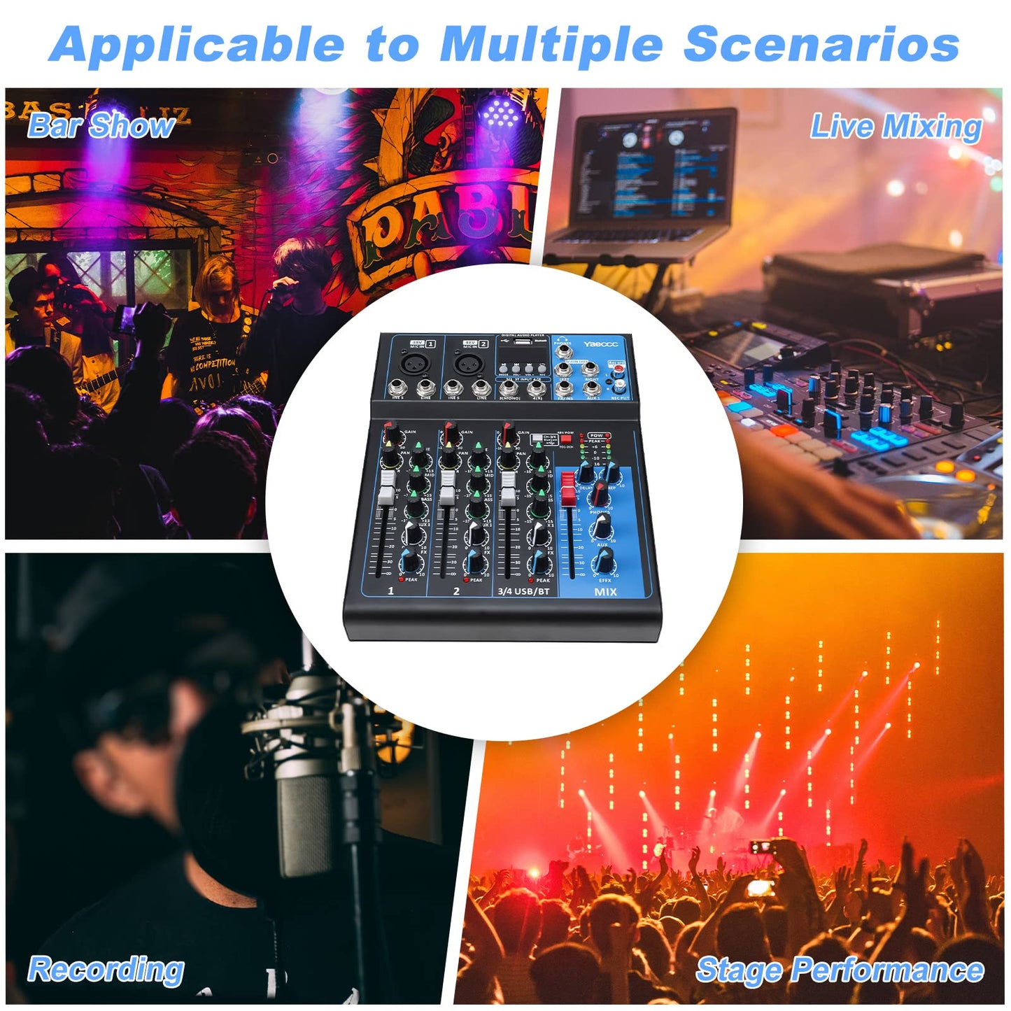 4 Channel Live Studio Stereo Audio Mixer Sound Mixing Mixer Console with USB Interface