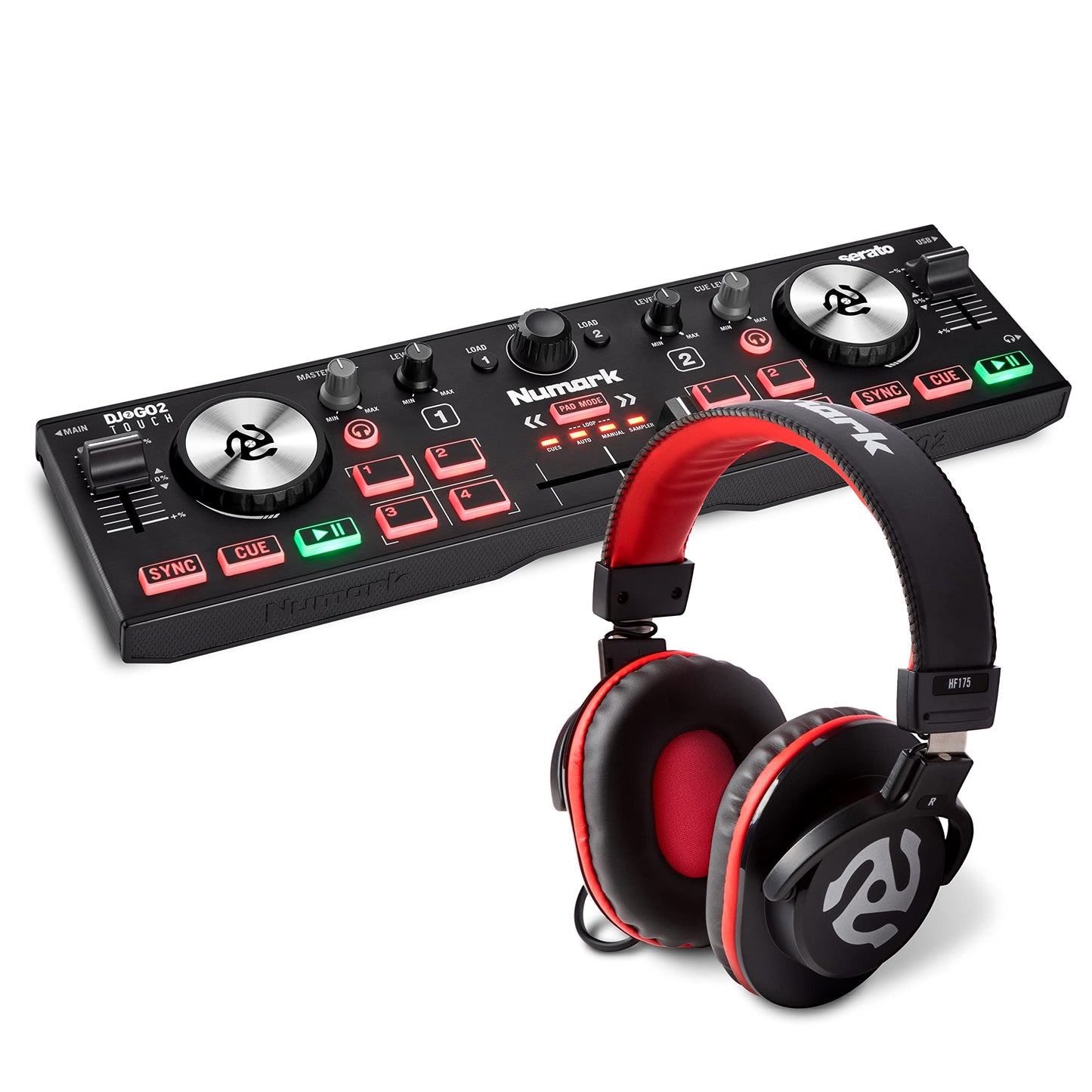 Numark DJ2GO2 Touch – Compact 2 Deck USB DJ Controller For Serato DJ with a Mixer / Crossfader, Audio Interface and Touch Capacitive Jog Wheels