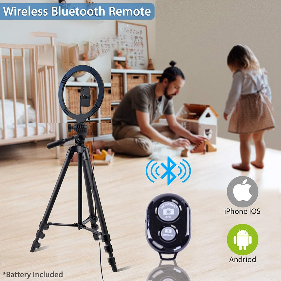 26cm Led Selfie Ring Light Bluetooth Remote Lamp Photography Tripod Holder