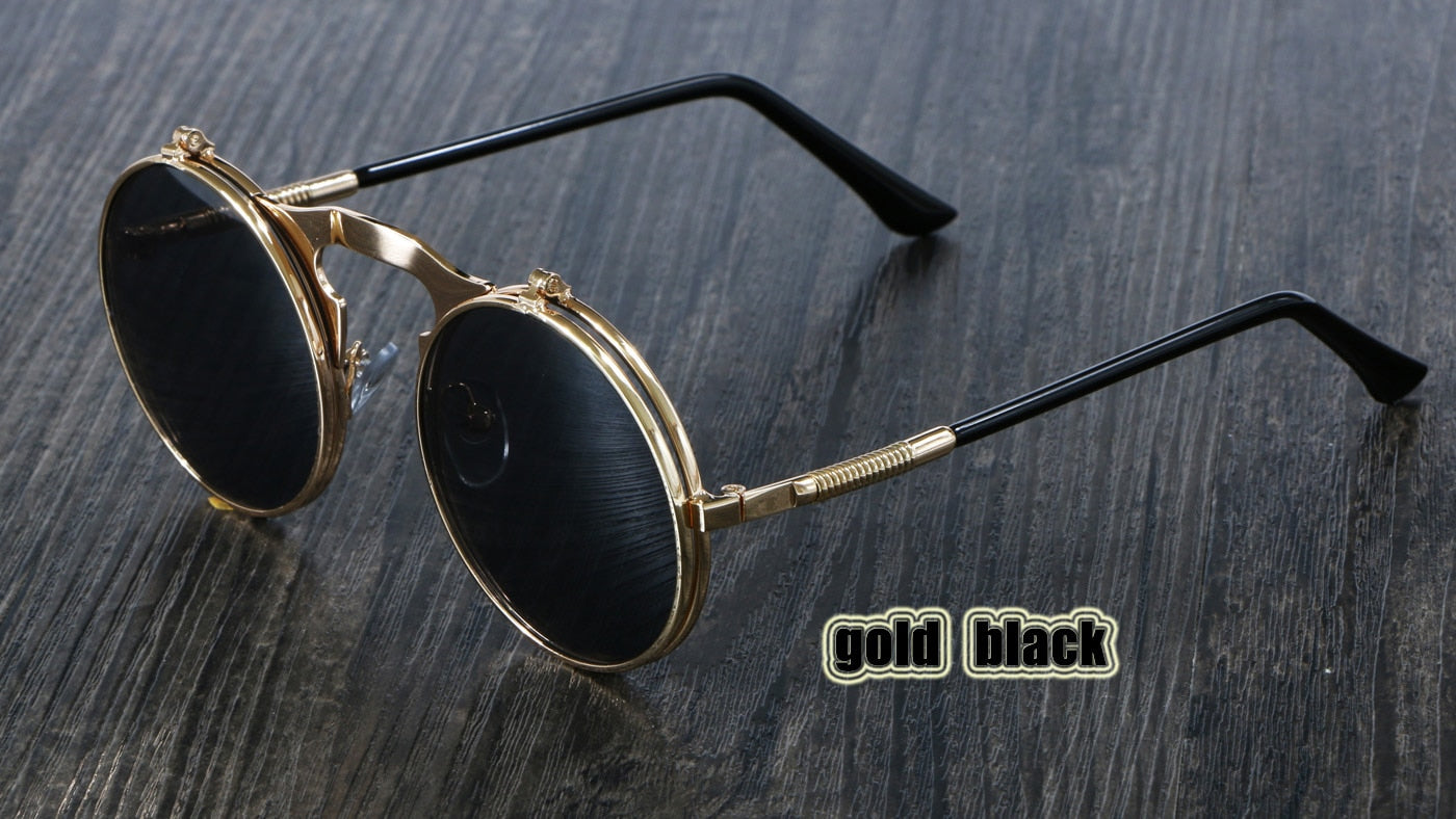 Retro Flip Circular Double Metal Sun Glasses