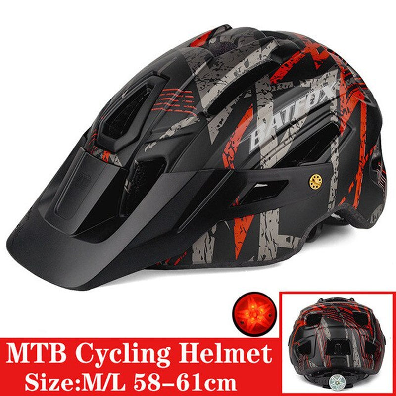 BATFOX Camouflage Mountain Bike Helmet MTB Road Bike Riding Helmet Big Brim Red Taillight Average Size