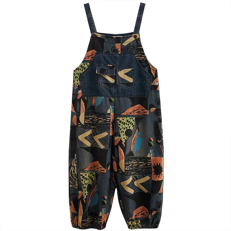 Denim Rompers Abstract Print