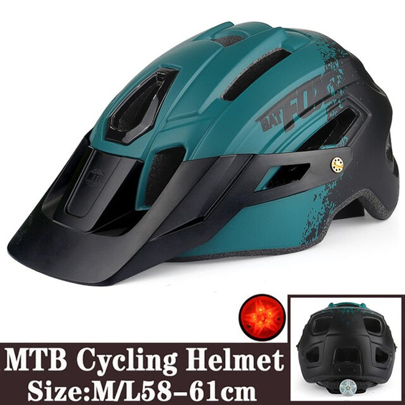 BATFOX Camouflage Mountain Bike Helmet MTB Road Bike Riding Helmet Big Brim Red Taillight Average Size