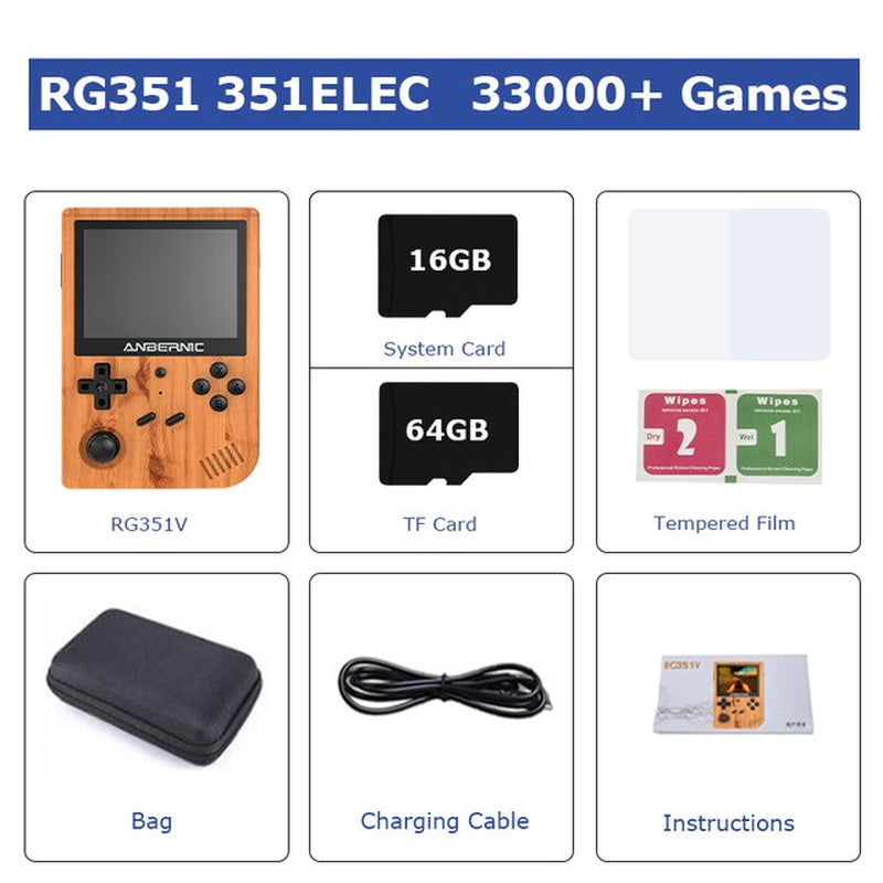 RG351V Handheld Game Console Built-In 50000+ Retro Games for SS/PSP/PS1/N64,351ELEC System Portable Game Player Support WIFI