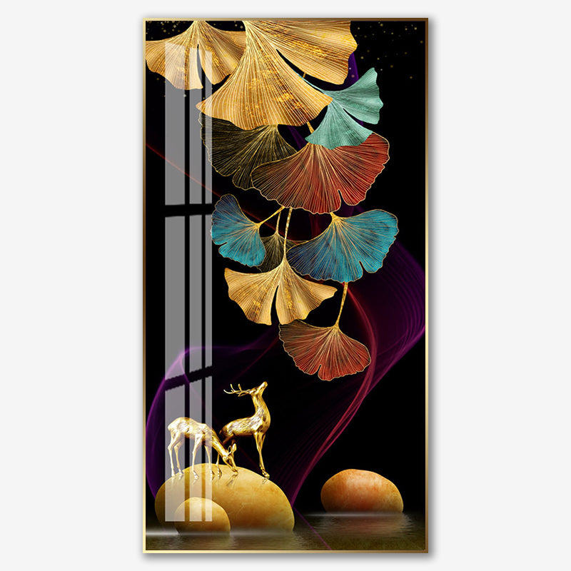 Golden Abstract Banana Leaf 5D Crystal Porcelain Painting