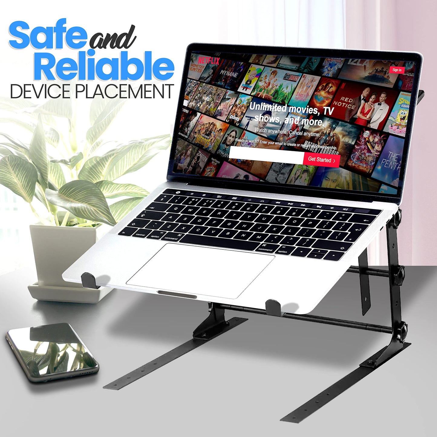 Pyle Portable Dual Laptop Stand - Universal Standing Table with Adjustable Height, Ergonomic Design & Anti-Slip Prongs for DJ Mixer, Sound Equipment, Workstation, Gaming & Home Use - PLPTS38
