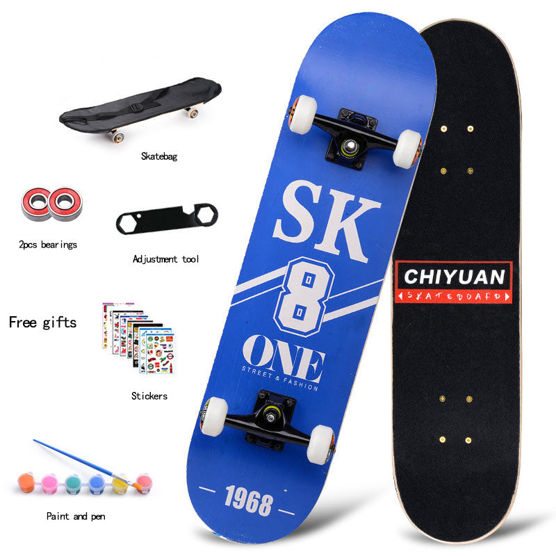 80CM 7-Tier Maple Skateboard Hard Wheel Alluminum Alloy Trucks Double Tilt Skateboard Skatepark Skate Boards for Children Adults