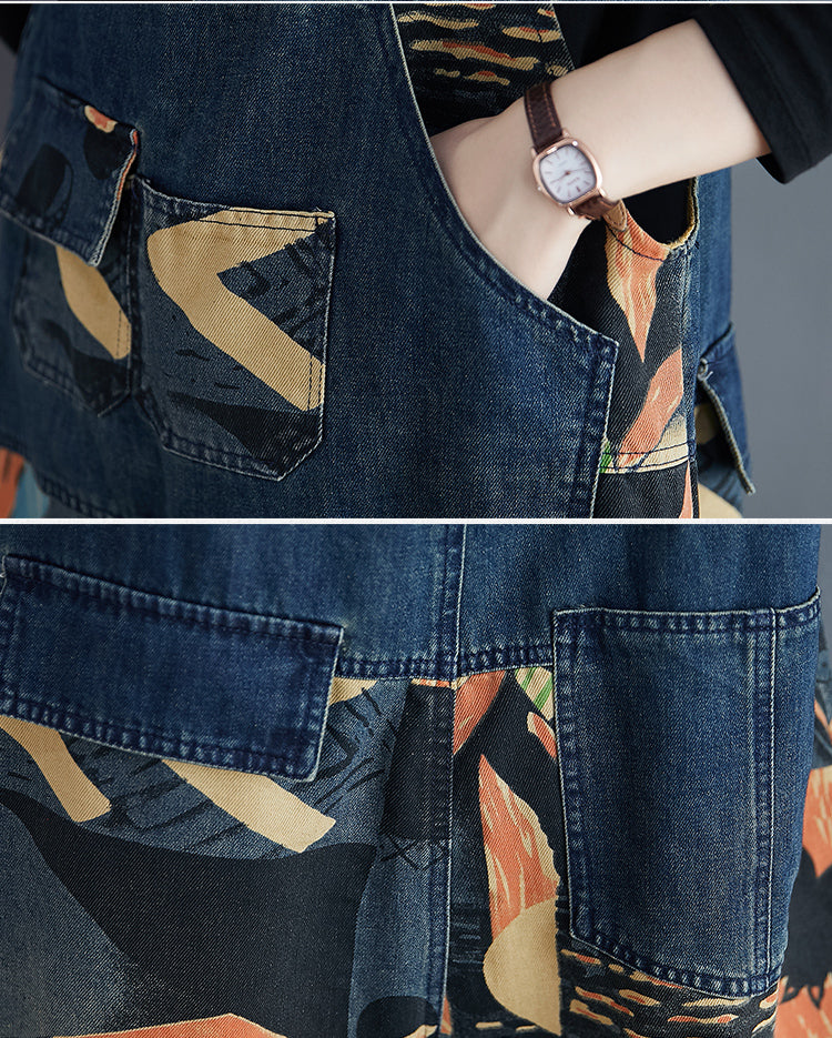 Denim Rompers Abstract Print