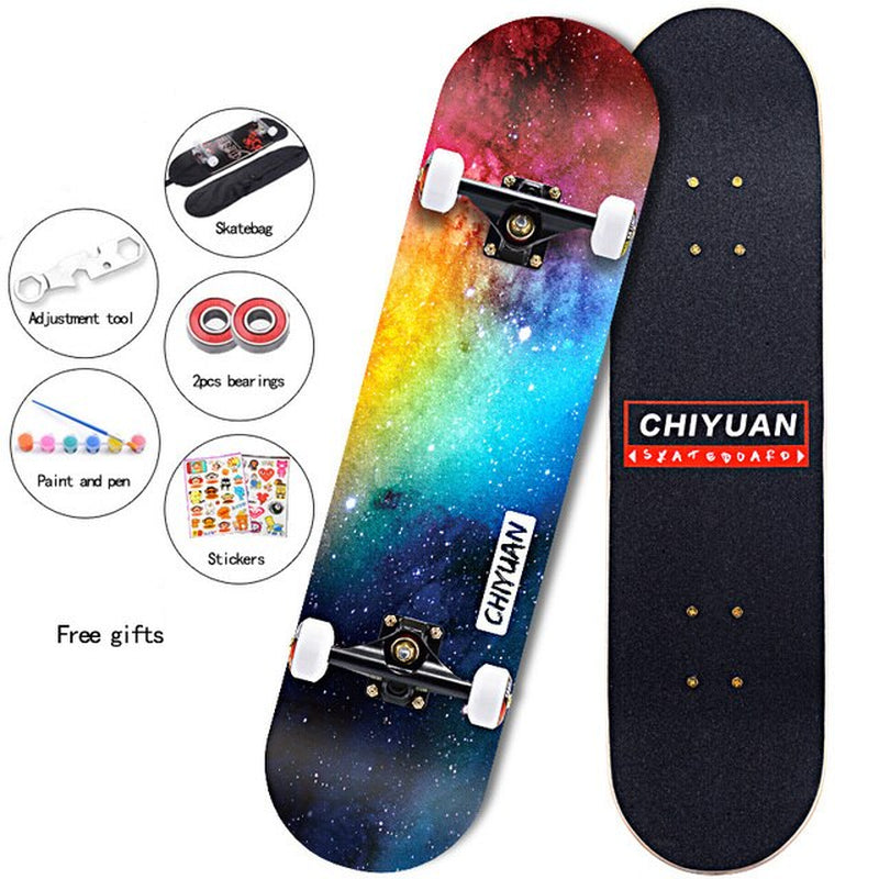 80CM 7-Tier Maple Skateboard Hard Wheel Alluminum Alloy Trucks Double Tilt Skateboard Skatepark Skate Boards for Children Adults