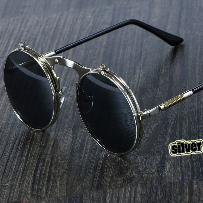 Retro Flip Circular Double Metal Sun Glasses