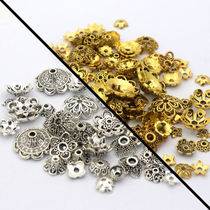 Mixed Tibetan Antique Silver Color Flower Bead End Caps (150pcs)
