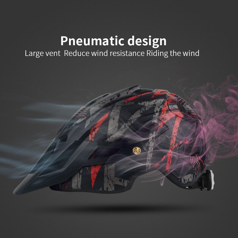 BATFOX Camouflage Mountain Bike Helmet MTB Road Bike Riding Helmet Big Brim Red Taillight Average Size