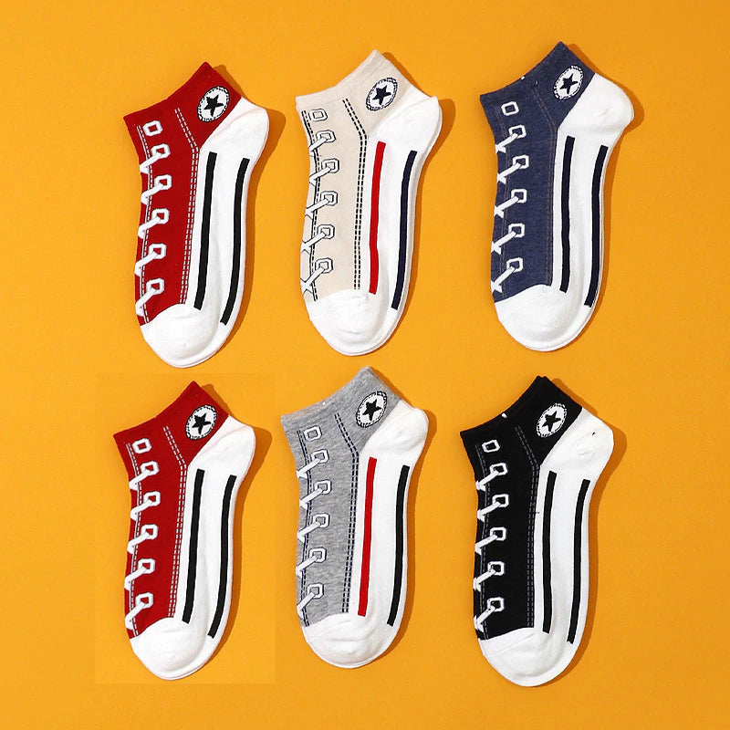 Trend Women Socks Street Skate Shoes Pattern Short Sock for Girls Summer Breathable Fashion Shoelace Ankle Socks Neutral Couple