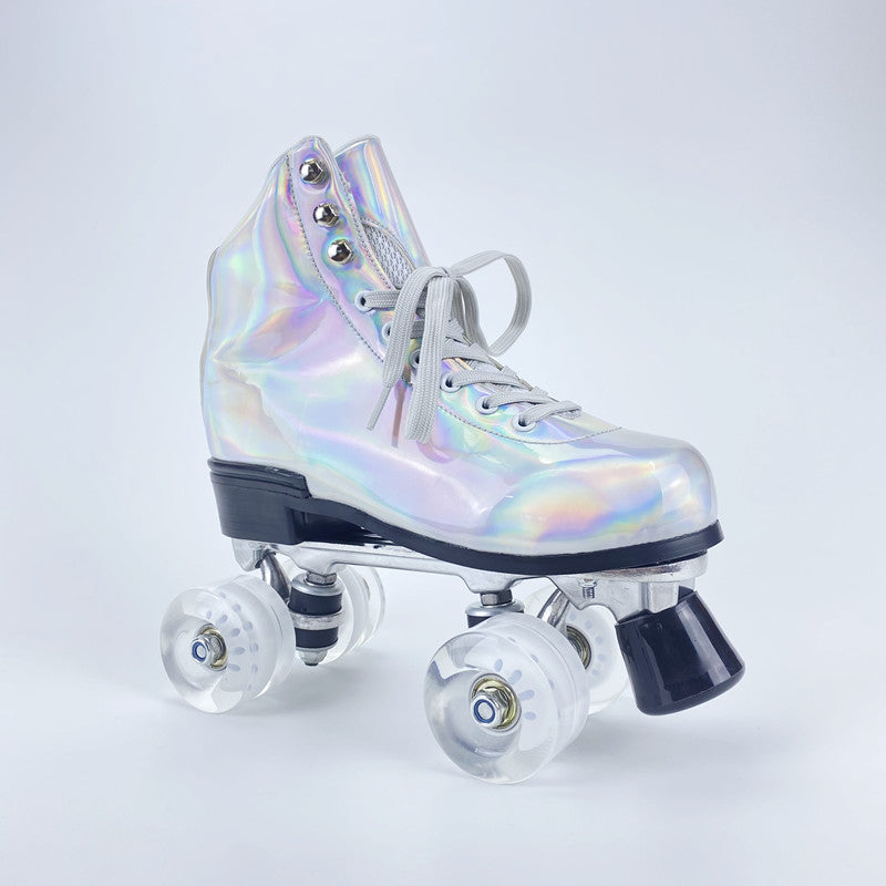 Woman Flashing Roller Quad Skate Roller Skates