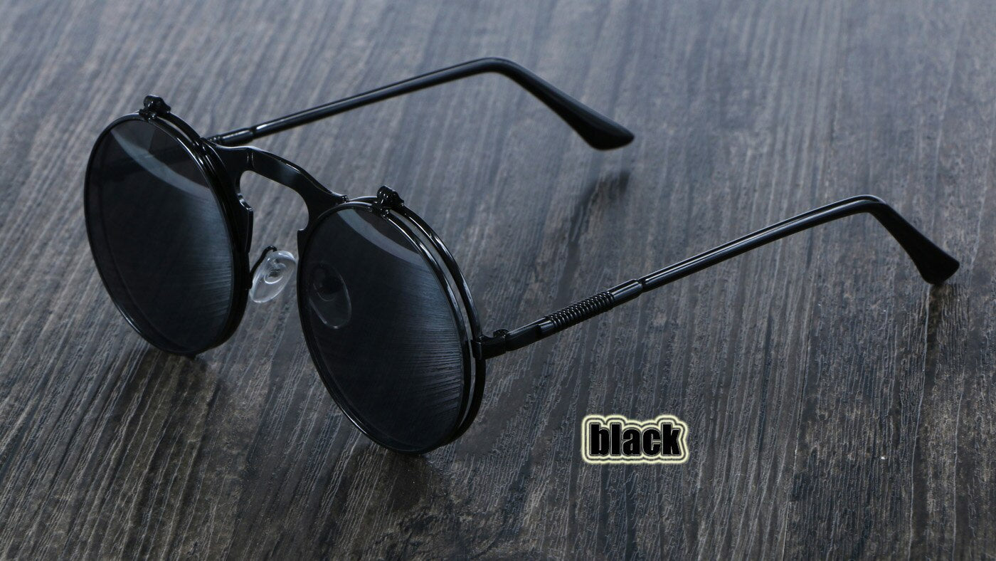 Retro Flip Circular Double Metal Sun Glasses