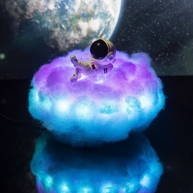 Colorful Clouds Astronaut Lamp With Rainbow Effect Night Light