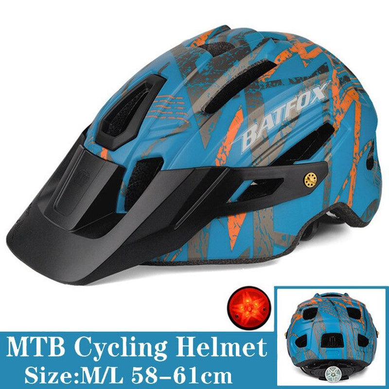BATFOX Camouflage Mountain Bike Helmet MTB Road Bike Riding Helmet Big Brim Red Taillight Average Size