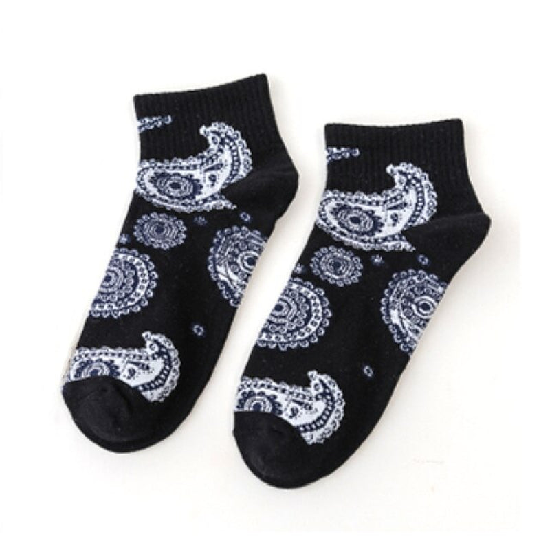 Black White Cotton Funny Flower Socks Bandanna Paisley West Coast Black Hiphop Pop Top Street Skate Fashion Skateboard Youth