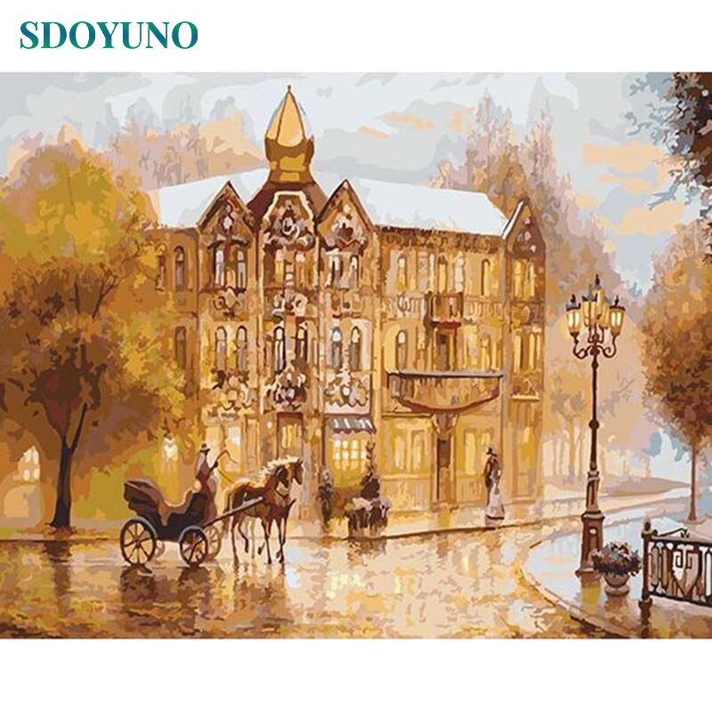 SDOYUNO pictures by numbers Landscape on canvas acrylic Painting By Numbers DIY 60x75cm Frame Digital Painting Draw Number