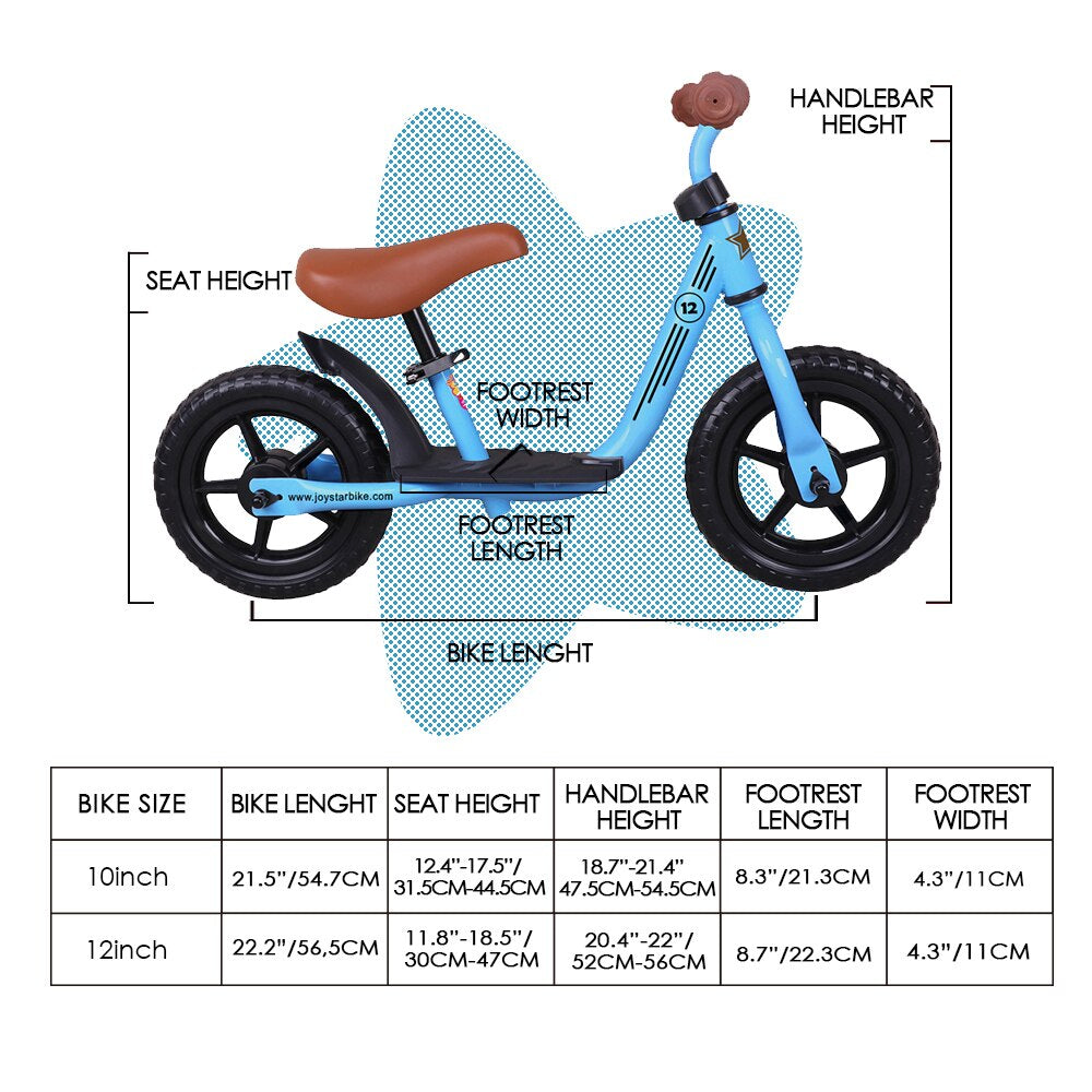 Joystar 10/12 Inch Kids Baby Balance Bike Bicycle Learn to Ride Bike Ride on Toys with Footrest