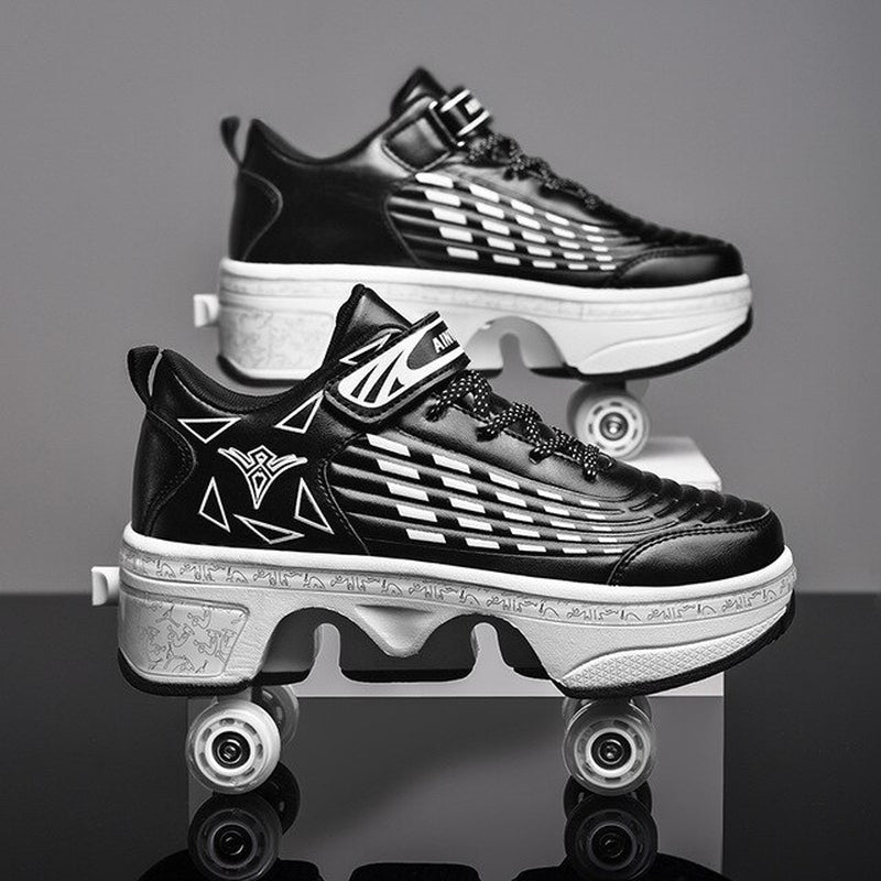 34-43Size Deformation Roller Shoes Sneakers Parkour Wheel Shoes 4 Wheels Rounds of Running Shoes Roller Skates Shoes Sneakers