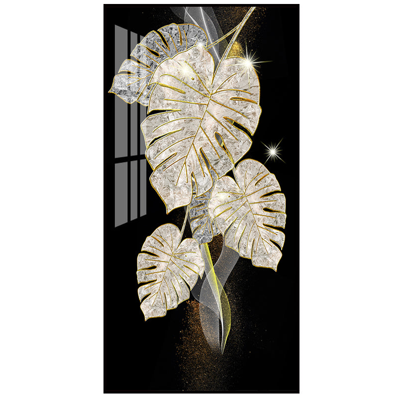 Golden Abstract Banana Leaf 5D Crystal Porcelain Painting
