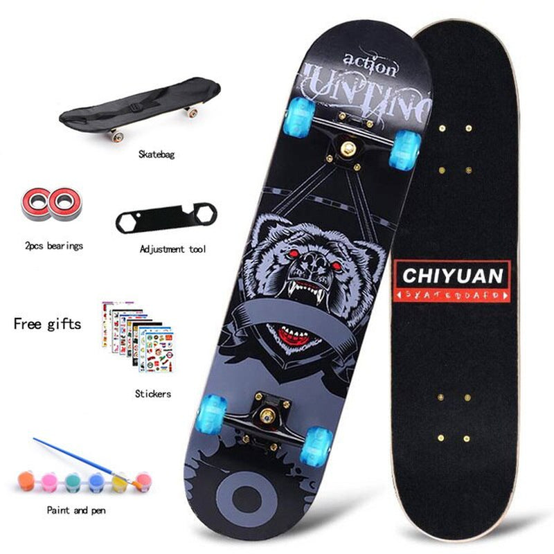 80CM 7-Tier Maple Skateboard Hard Wheel Alluminum Alloy Trucks Double Tilt Skateboard Skatepark Skate Boards for Children Adults