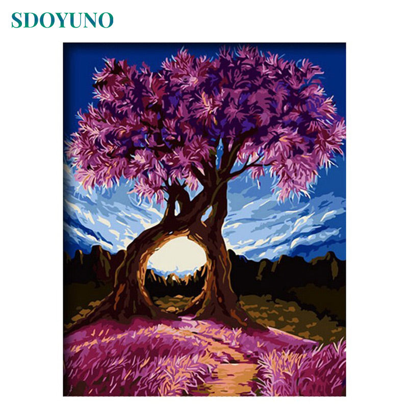 SDOYUNO Four Seasons Tree 60x75cm DIY Framed Painting By Numbers For Adults Room Decoration Home Decor Numbers Painting Gift